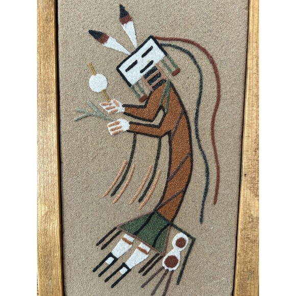 VTG Navajo Sand Art Painting Rainbow Ceremony 6.5”x10.5” Framed Signed Yazzie - Picture 2 of 9